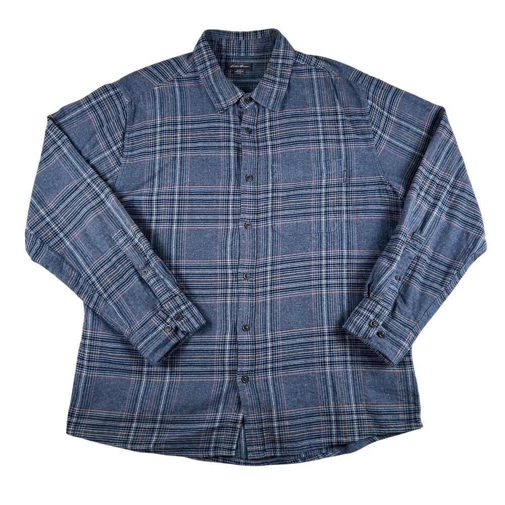 Eddie Bauer Shirt Mens XL Blue Plaid Long Sleeve Button Up Flannel Classic Fit